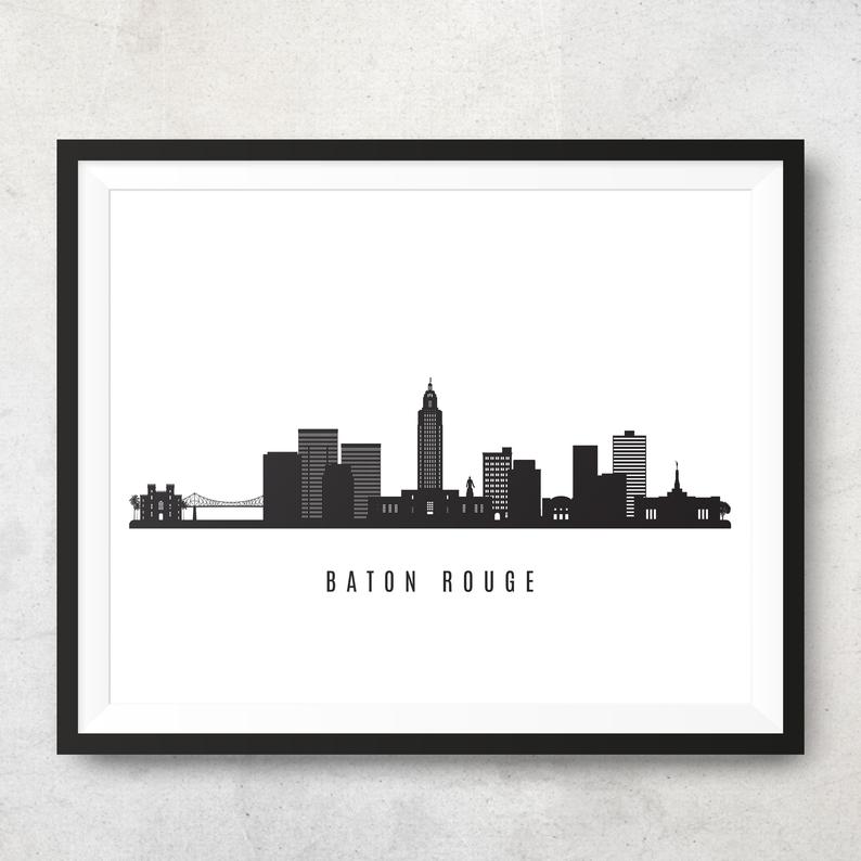 794x794 Baton Rouge Skyline Printable Baton Rouge La Black White Etsy