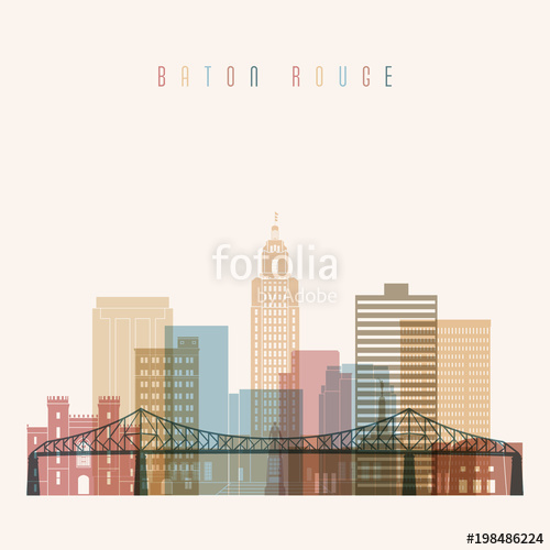 500x500 Baton Rouge State Louisiana, Skyline Detailed Silhouette