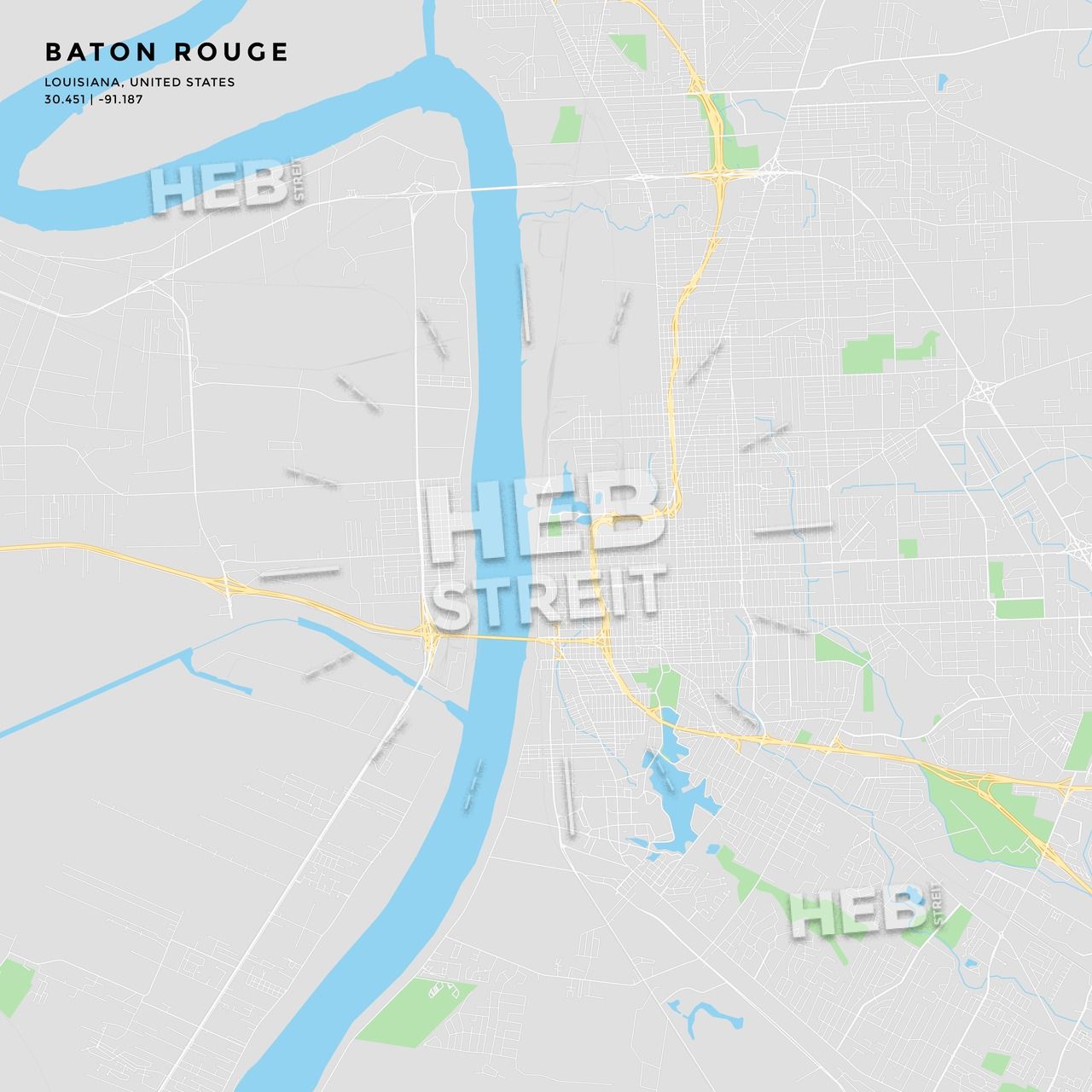 1280x1280 Printable Street Map Of Baton Rouge, Louisiana Maps Vector Downloads