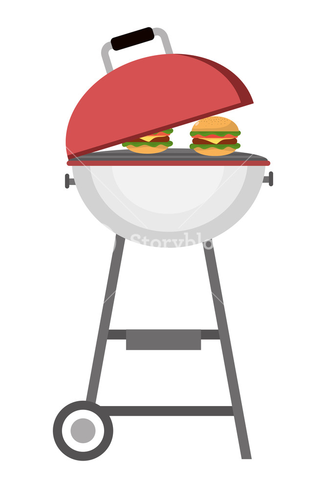 Bbq Grill With Wheels And Burgers Vector Illustration Graphic 667x1000 Bbq Grill With Wheels And Burgers Vector Illustration Graphic