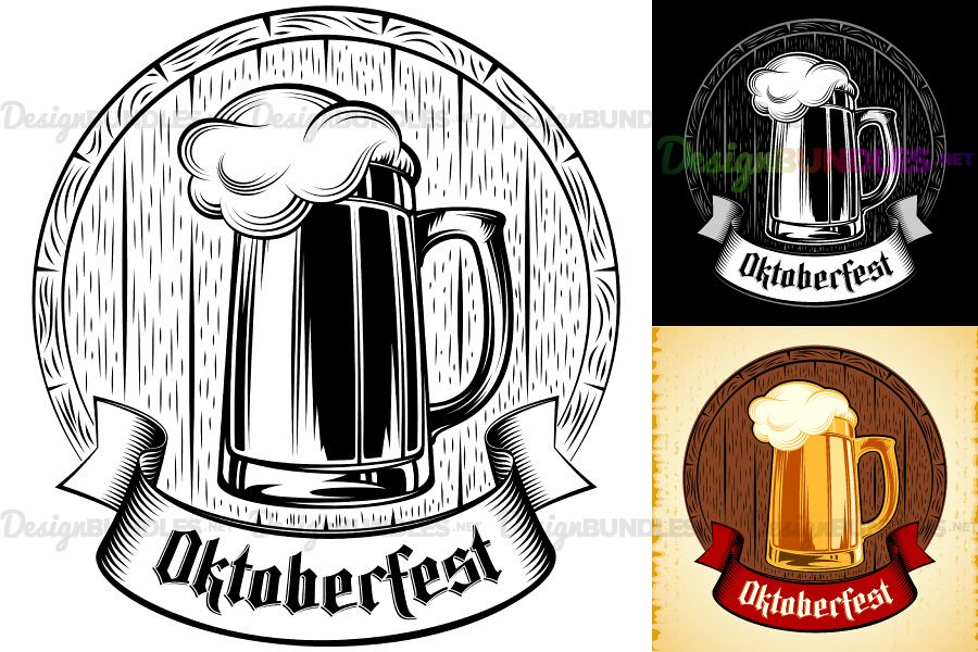 900x600 Vector Beer Glass Barrel Foam Oktoberfest Holiday Vintage