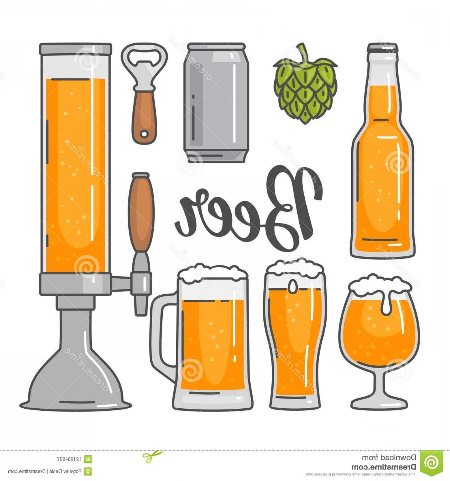 1560x1668 Beer Vector Flat Icons Set Bottle Glass Barrel Pint Beer Vector