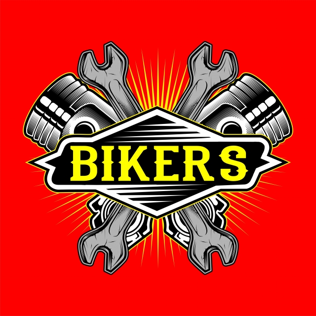 640x640 Grunge Style Bikers Logo Piston And Wrench Hand Drawing Vector