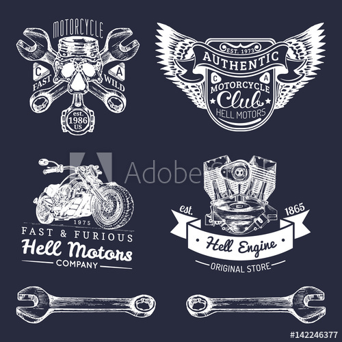 500x500 Vector Biker Club Signs Motorcycle Repair Logos Set Retro Hand