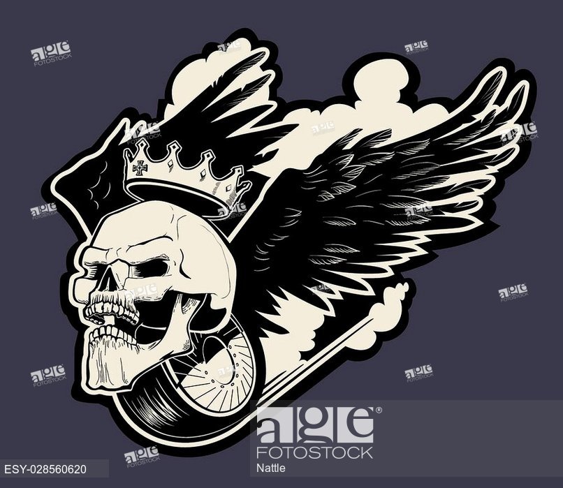 806x699 Vector Biker Emblem With Skull And Wings, Stock Vector, Vector