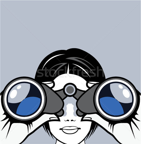 585x600 Binoculars And A Girl Vector Illustration Clip Art Vector