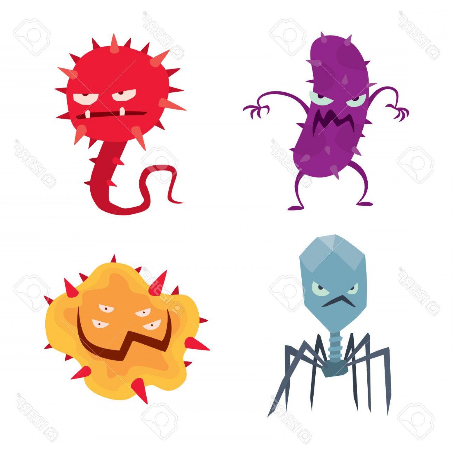 1560x1544 Photostock Vector Cartoon Viruses Characters Vector Illustration