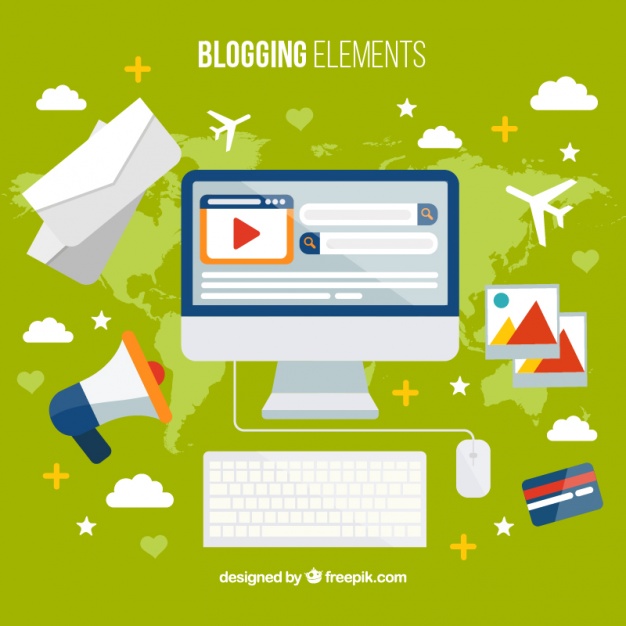 Computer Background With Blog Elements In Flat Design Vector 626x626 Computer Background With Blog Elements In Flat Design Vector