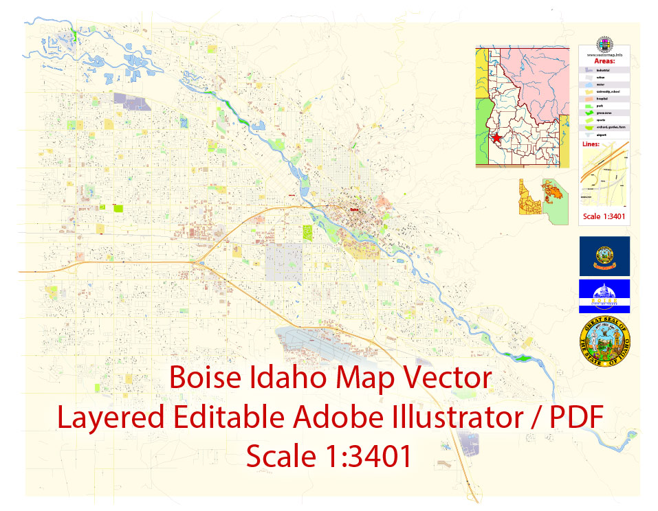 957x744 Boise Idaho Map Vector Exact City Plan Detailed Street Map Editable
