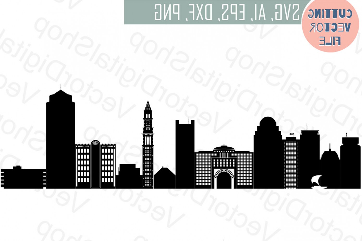 1389x926 Boston Skyline Vector Massachusetts Usa City Png Dwg Cdr
