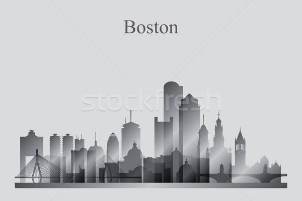 600x400 Boston City Skyline Silhouette In Grayscale Vector Illustration