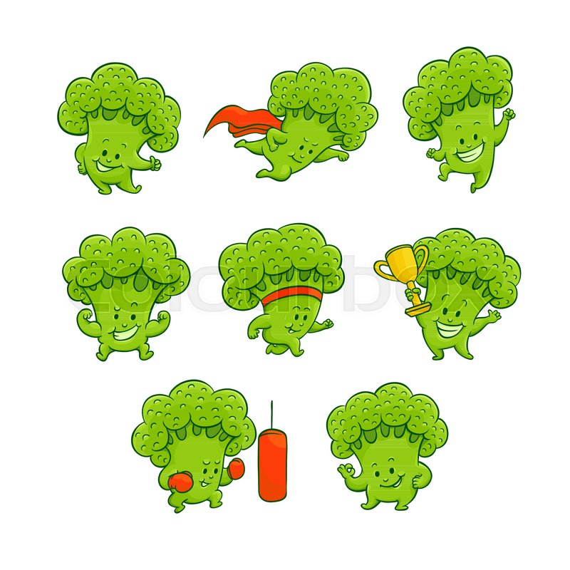 800x800 Cheerful Broccoli Characters Set Stock Vector Colourbox