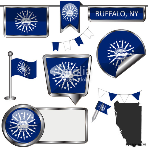 500x500 Glossy Icons With Flag Of Buffalo, Ny Stock Image And Royalty