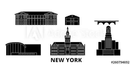 500x250 United States, New York Buffalo Flat Travel Skyline Set United