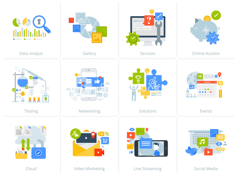 Set Of Flat Design Style Concept Icons Isolated On White Vector 1000x748 Set Of Flat Design Style Concept Icons Isolated On White Vector