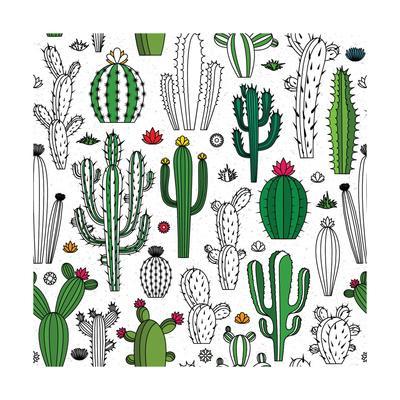 400x400 Vector Cactus Seamless Pattern Art Print