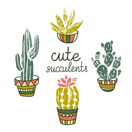 450x450 Vector Cactus Hand Drawn Poster Grunge Silhouette Print Linocuts