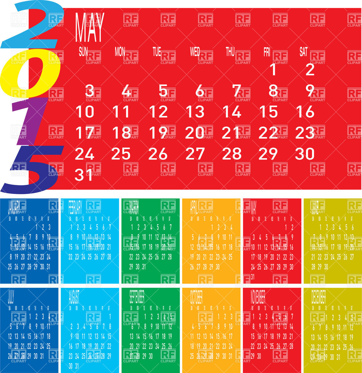 1163x1200 Colorful Year Calendar