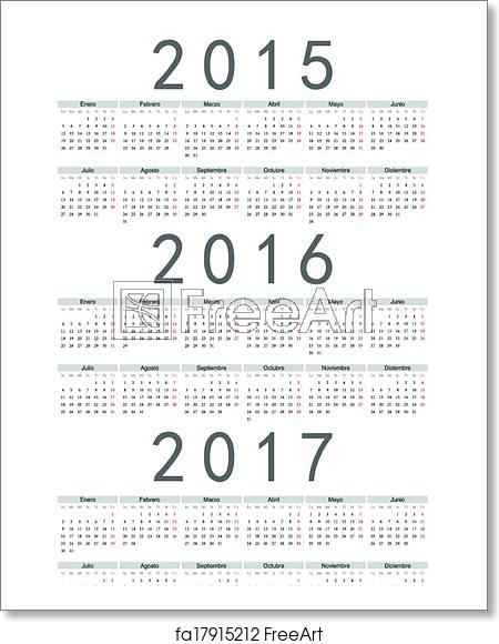 450x580 Free Art Print Of Spanish Year Vector Calendar