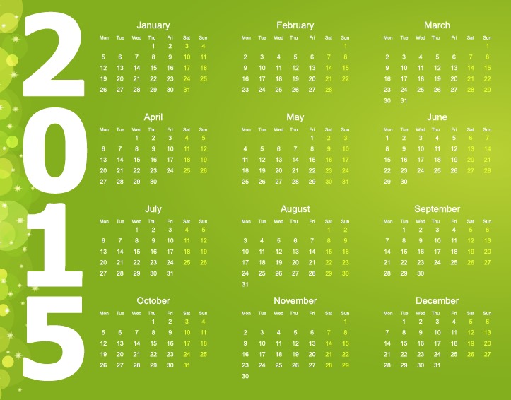 723x566 Vector Calendar For Year With Green Background Free Vector