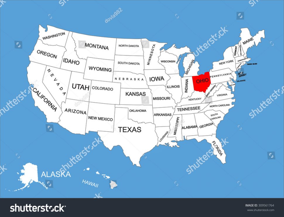 970x744 Us Map Ohio State Map Usa Vector Isolated Stock United