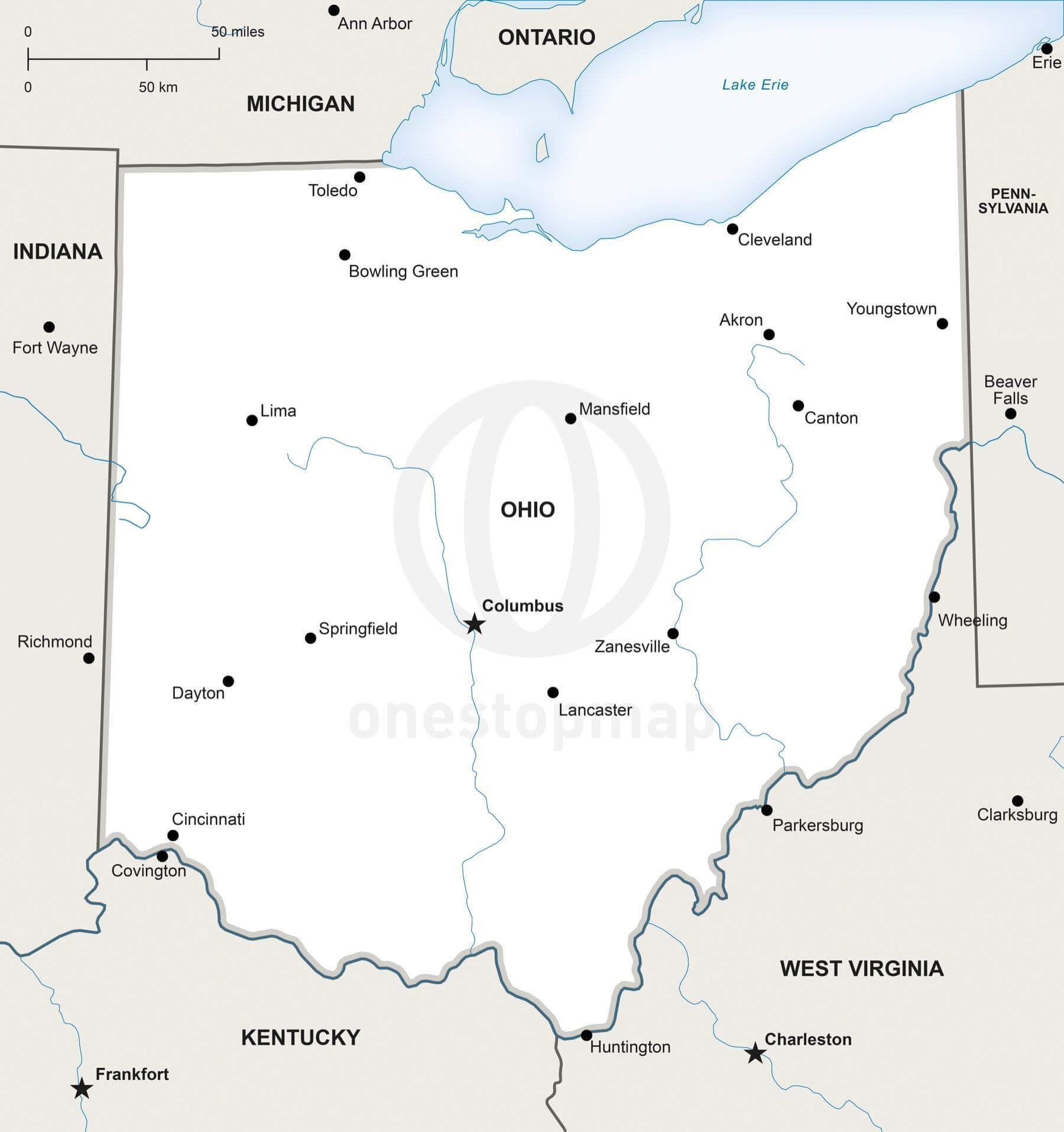 1800x1913 Vector Map Of Ohio Political One Stop Map