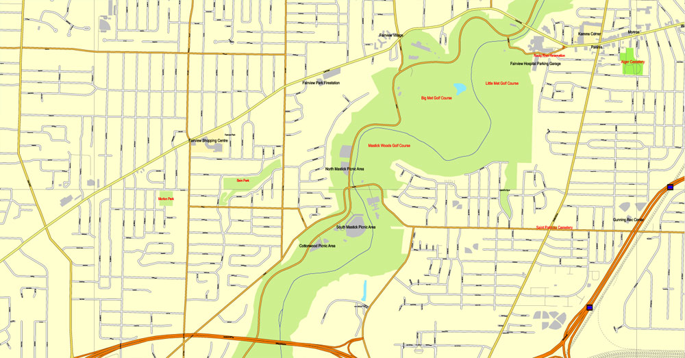 1000x523 Map Cleveland, Ohio, Us, Printable Vector City Pla Full Editable