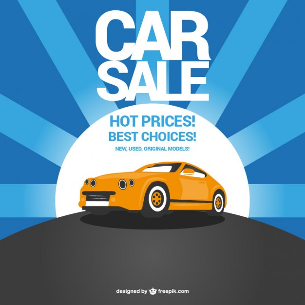 626x626 Yellow Car On Sale And Blue Sunburst Vector Free Download