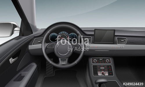 500x300 Vector Illustration Of Modern Car Interior With Dashboard