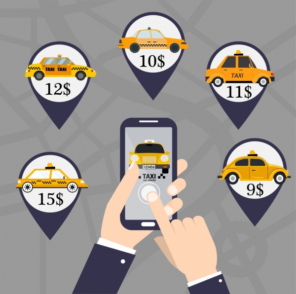 600x596 Taxi Application Advertising Banner Smartphone Car Price Icons