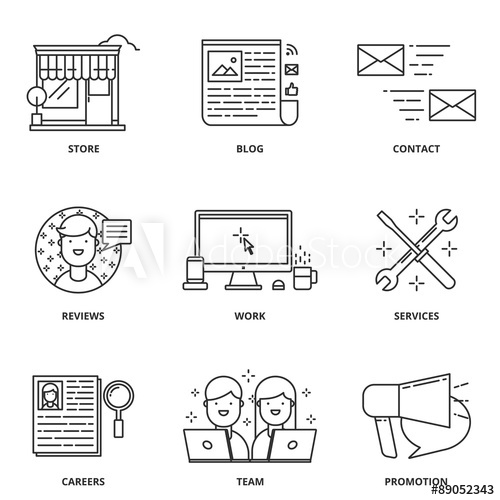 500x500 Website Navigation Vector Icons Set Modern Line Style