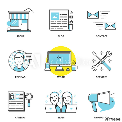 500x500 Website Navigation Vector Icons Set Store, Blog, Contact, Revie