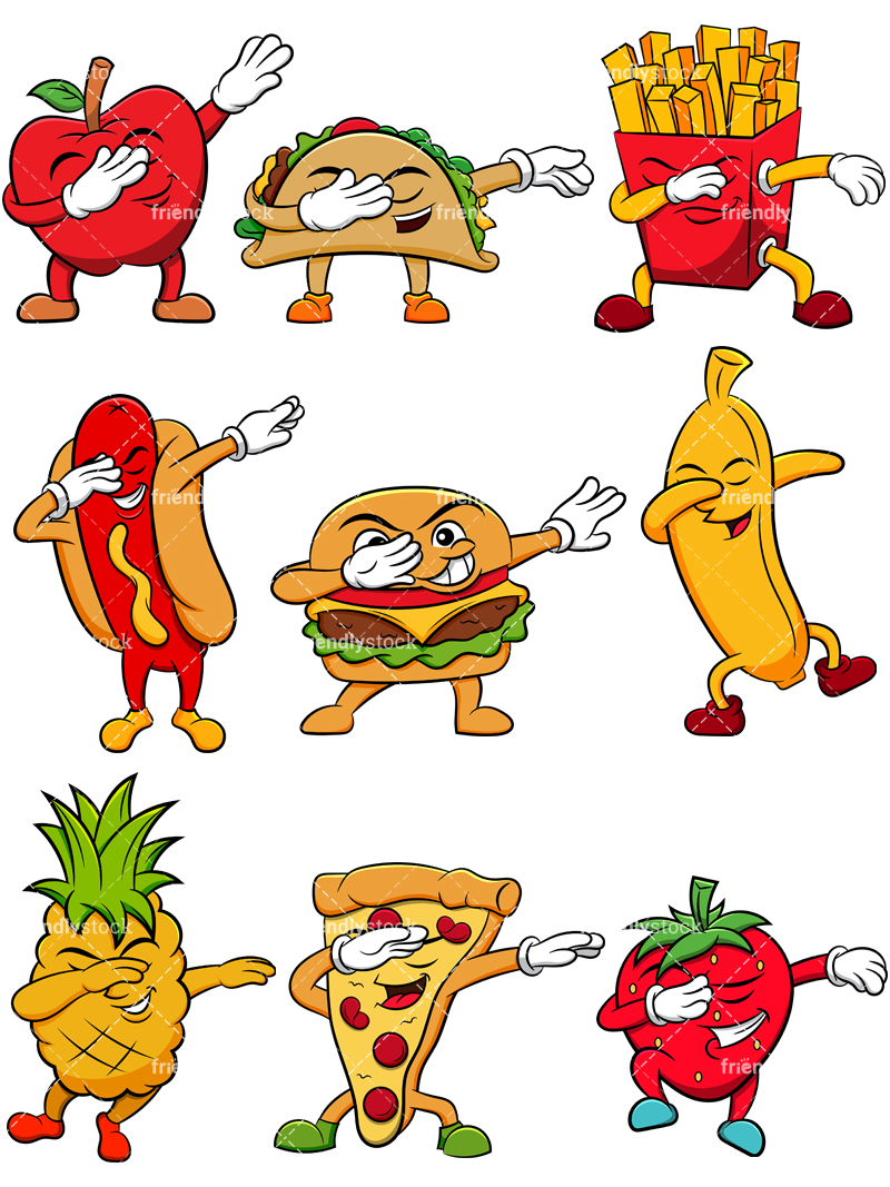 800x1067 Food And Fruit Cartoon Characters Dabbing Collection