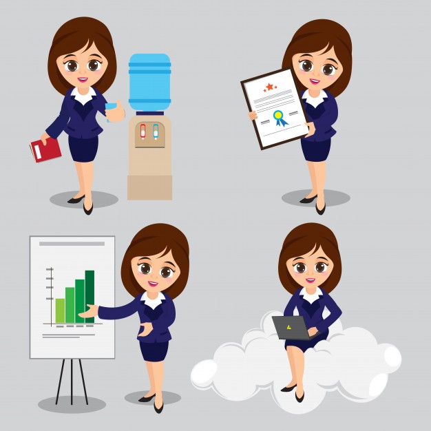 626x626 Cartoon Illustration Of Young Business Women Characters In Four