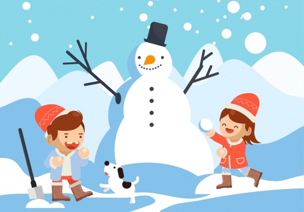 600x418 Christmas Winter Background Playful Children Snowman Icons Cartoon