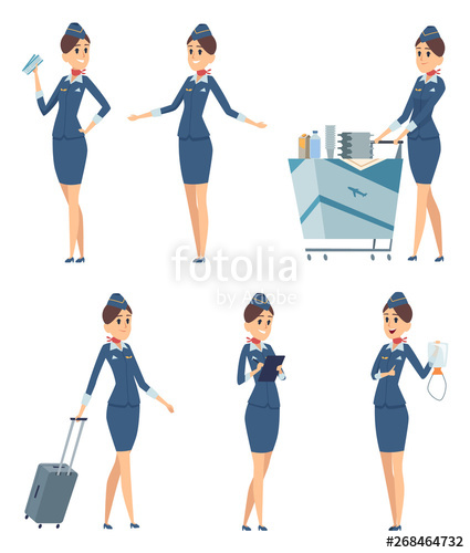425x500 Stewardess Woman Hostess Professional Blue Uniform Of Boarding