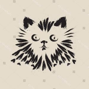 300x300 Vector Cat Head Illustration Face Tattoo Wallkeeper