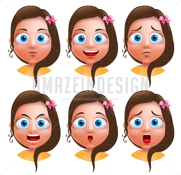 621x600 Girl Heads Facial Expressions Avatar Vector Character