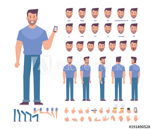 500x427 Young Man Vector Character Front, Side, Back View Creation Set