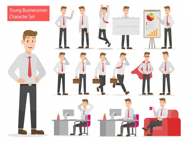 626x471 Young Businessman Working Character Design Set Vector Premium
