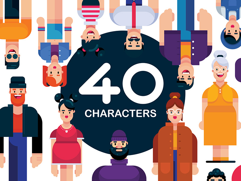800x600 Flat Design Characters Pack, Vector