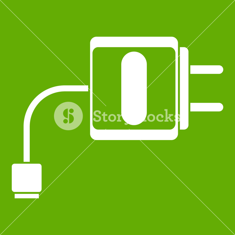 1000x1000 Mini Charger Icon White Isolated On Green Background Vector
