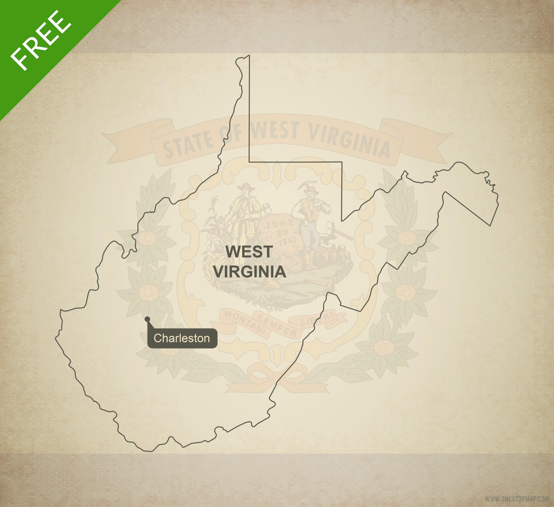 1800x1648 Free Vector Map Of West Virginia Outline One Stop Map
