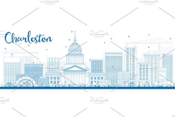580x386 Outline Charleston Skyline Graphics Outline Charleston Skyline