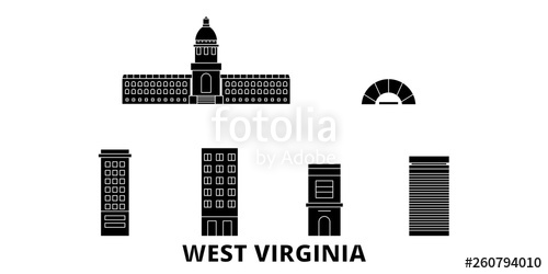 500x250 United States, Charleston West Virginia Flat Travel Skyline Set