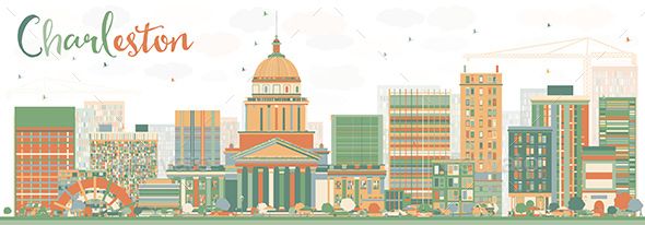 590x206 Vector Building Abstract Charleston Skyline With Color Buildings