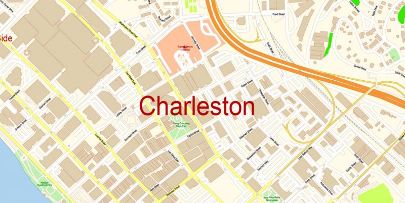 800x402 Charleston Map Vector Exact City Plan West Virginia Detailed