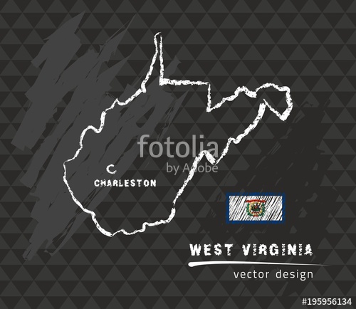 500x434 West Virginia Map, Vector Pen Drawing On Black Background Stock