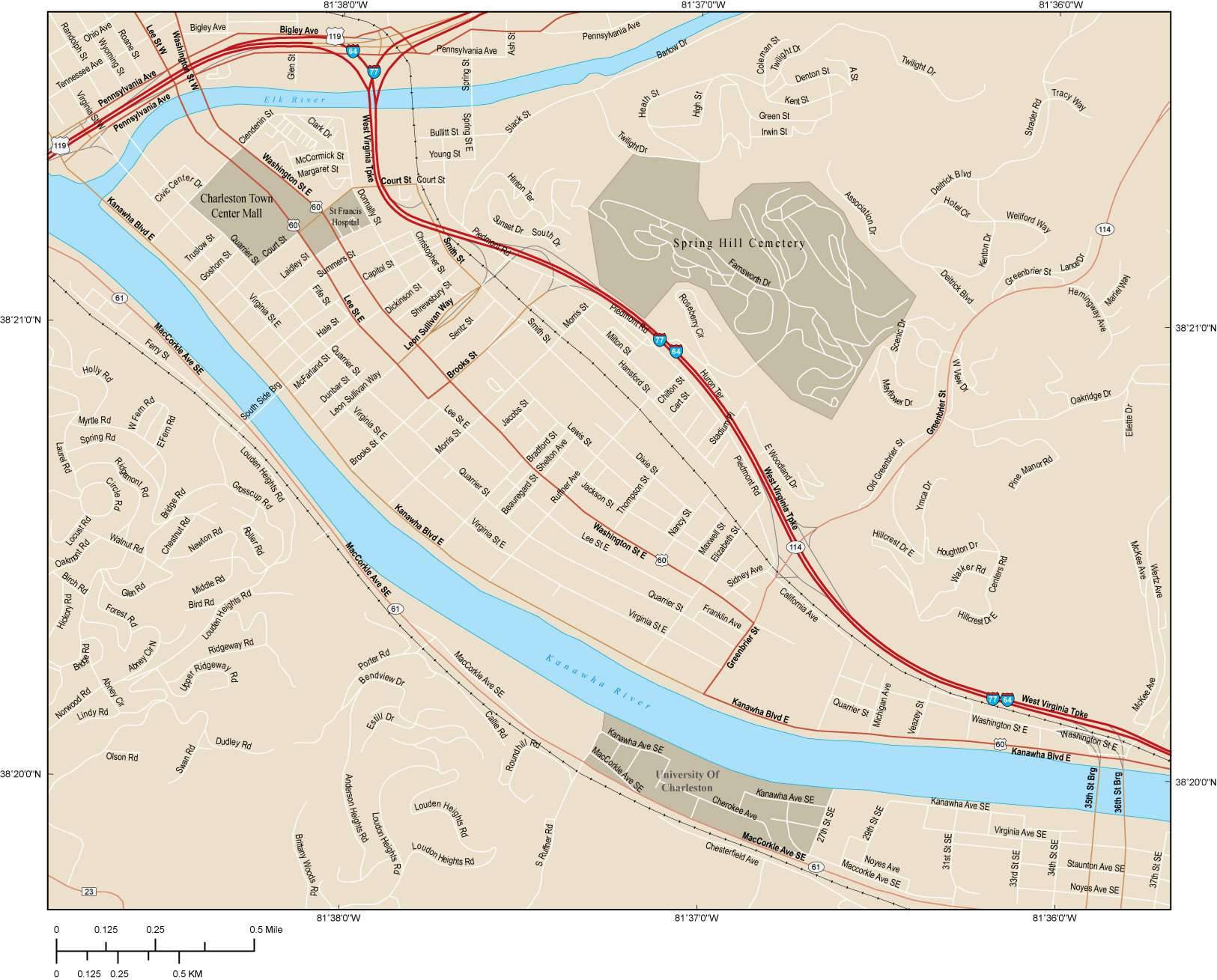 1625x1309 Charleston Map With Local Streets In Adobe Illustrator Vector Format