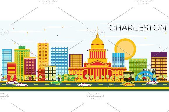 580x386 Charleston Skyline Graphics Charleston Skyline With Color